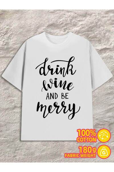 2mcup تي شيرت رجالي بتصميم Drink Wine Merry، 180 جرام، 100% قطن، كاجوال أنيق ...