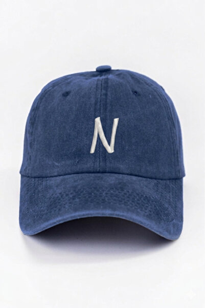 ŞapkaMania N Lettered Navy Blue Embroidered Washable Vintage Unisex Hat