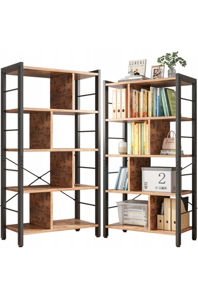 Muvu Bibliotecă tip scară cu flori, stil rustic maro, 154,5 cm