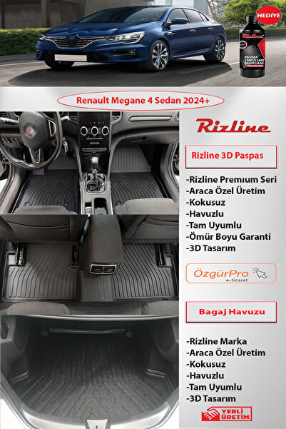 Rizline Premium Renault Megane 4 Sedan 2024 ve Sonrası 3D Paspas ve Çift Cep ...