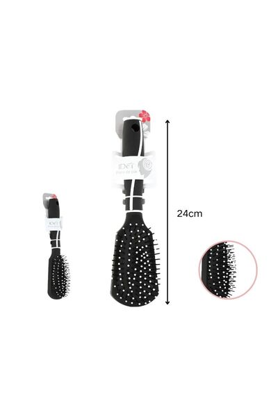 idei Perie de par cu pernă amortizantă 24cm neagră, din plastic ergonomic, pe...