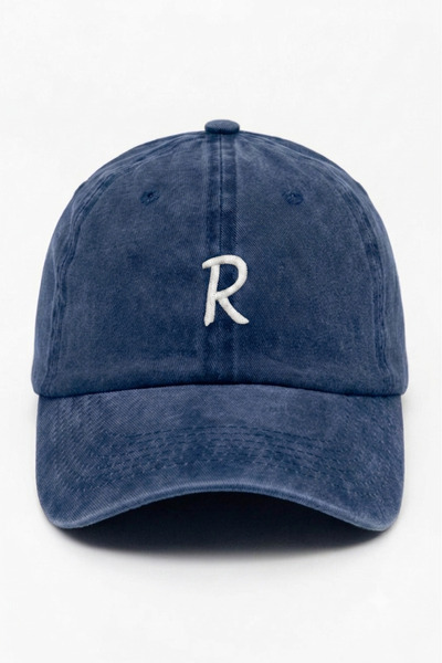 ŞapkaMania Letter R Navy Blue Embroidered Washable Vintage Unisex Hat