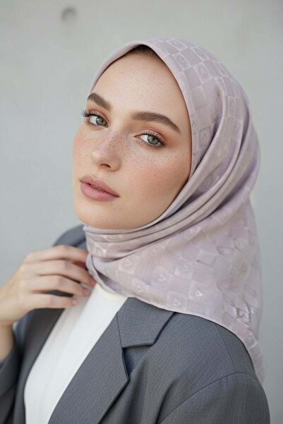 Vissona %57 İpek %43 Pamuk Jakarlı Monogram Eşarp 92X92