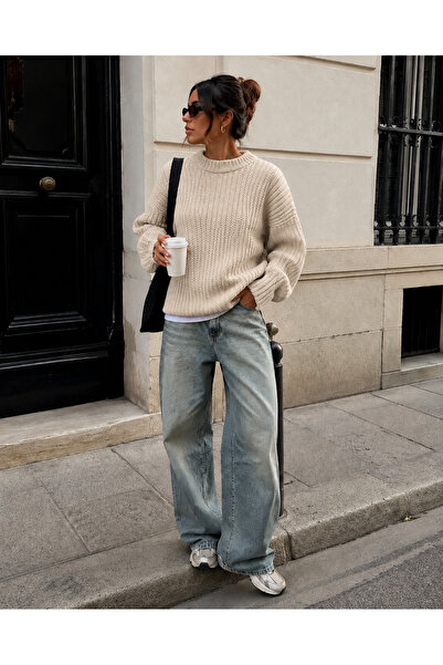 get crazy collection Women's Crew Neck Oversize Basic Knitwear Sweater
