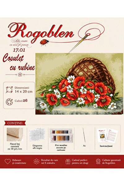 Rogoblen Kit de cusut Cosulet cu rubine - set goblen cu pânză, diagrame alb-n...
