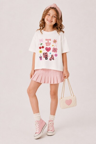 GIA - ART Tricou supradimensionat pentru fete, alb, cu imprimeu Nice Day – De...