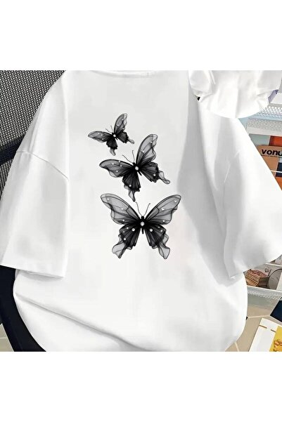 BASEPULSE تي شيرت مطبوع بأكمام قصيرة بتصاميم أمامية وخلفية Dreamy Butterfly و...