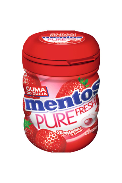 Mentos Pure Fresh, guma de mestecat, aroma de capsuni, 60g, fara zahar