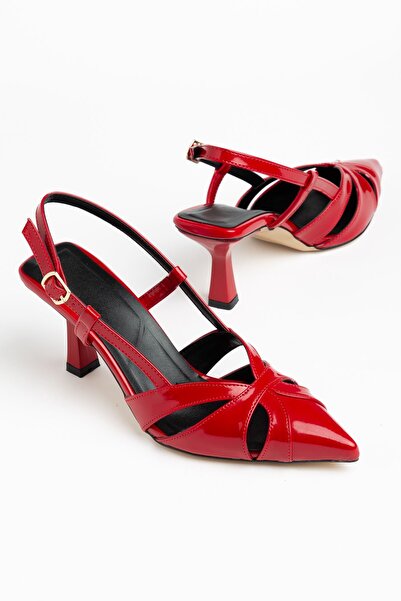 Moda Eleysa Terra Women's Red Patent Leather Buckle Detailed Thin Heeled Casu...