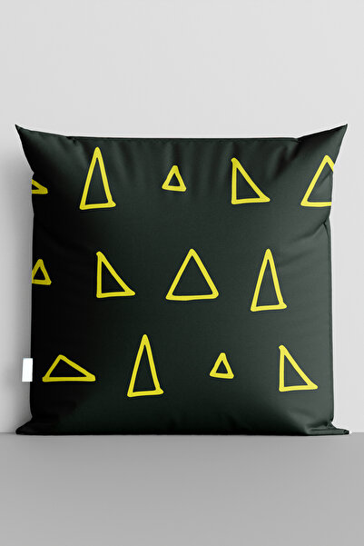 TicaretJet Yellow Triangles Double-Sided Digital Printed Pillow Cover - 7296