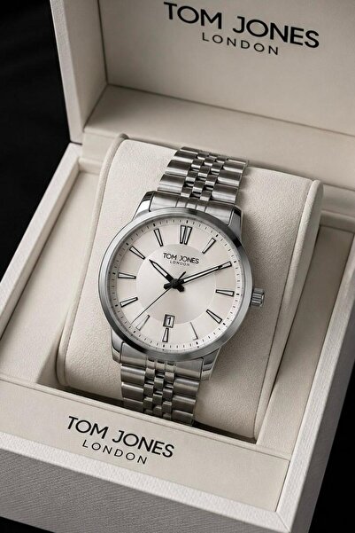 Tom Jones London ساعة يد رجالية لون فضي فولاذ أصلي مع ضمان لمدة عامين 3ATM مق...