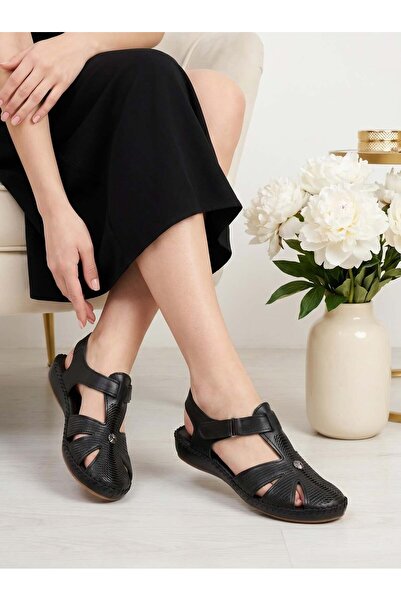 Capella 051 Black Genuine Soft Leather Anatomical Women's Sandals