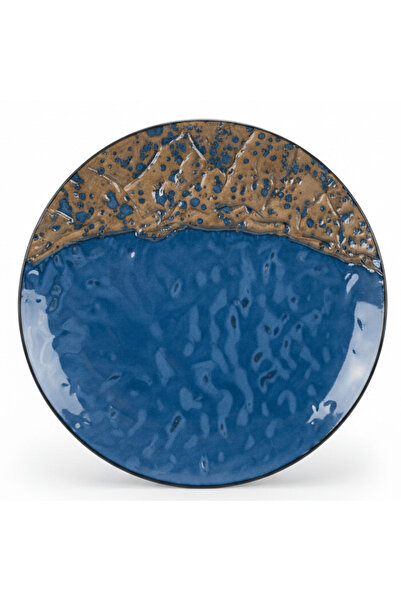 AKDC Navy Blue & Brown Round Reactive Glaze Ceramic Plate 30 cm