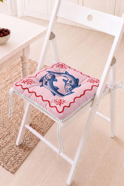 Home Mavi Balık Figürlü Pofidik Sandalye Minderi - Pembe ve Kırmızı Dekoratif...