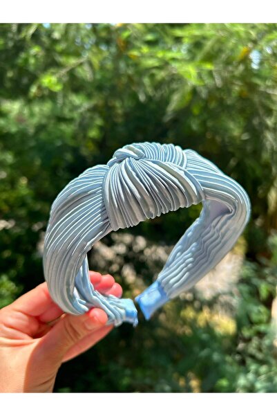 ByMerve Women's Pleated Ice Blue Knotted Sports Soft Hair Crown