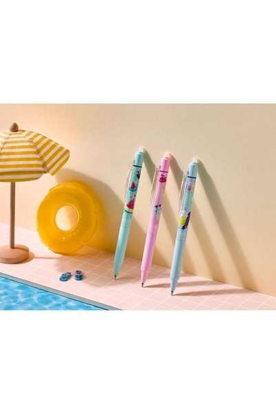 Pilot Roller Frixion Clicker Petrecere la Piscină Elegantă, 0,7 mm Ediție Limitată, corp albastru, cerneală albastră