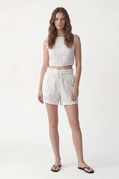 Antioch Ecru Linen Blend Striped Shorts Set