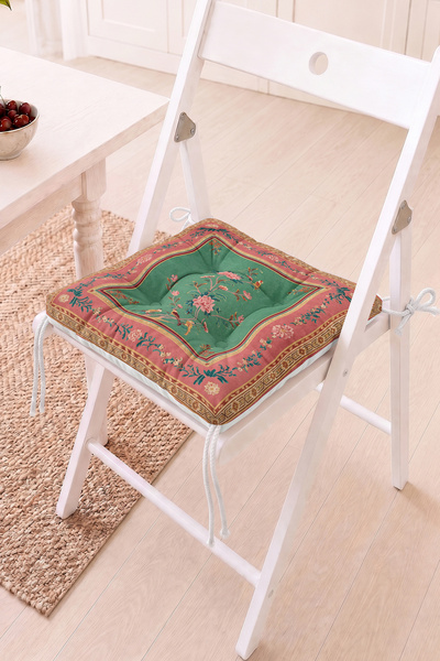 Home Doğal Çiçek Motifli Pofidik Sandalye Minderi - Vintage Dekoratif Bahçe M...