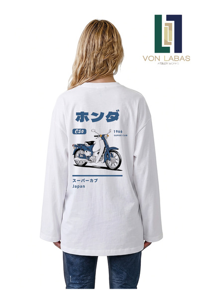 Grafftee Clothing Tricou alb cu mânecă lungă, supradimensionat, cu mânecă lar...