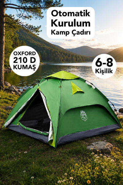 fischerone 8 Kişilik Outdoor Çadır - Otomatik Kurulum Oxford 210 D Su Geçirme...
