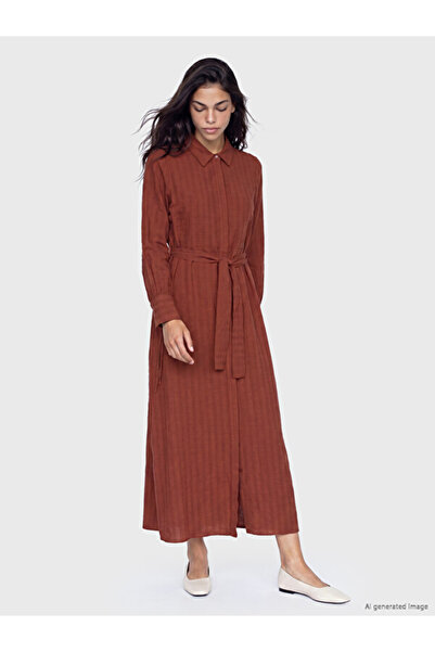 LC Waikiki Rmz Gi̇yi̇m Farkiyla Belted Linen Blend Shirt Dress