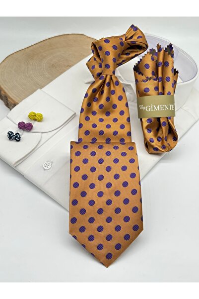 Gutiero Classic Tie with Gold Polka Dot Handkerchief