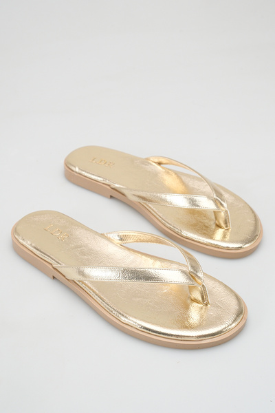 LDR Women's Gold Flip-Flops with Flat Sole