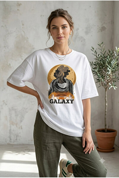 Unisex Oversize Galaxy Tsirt Beyaz