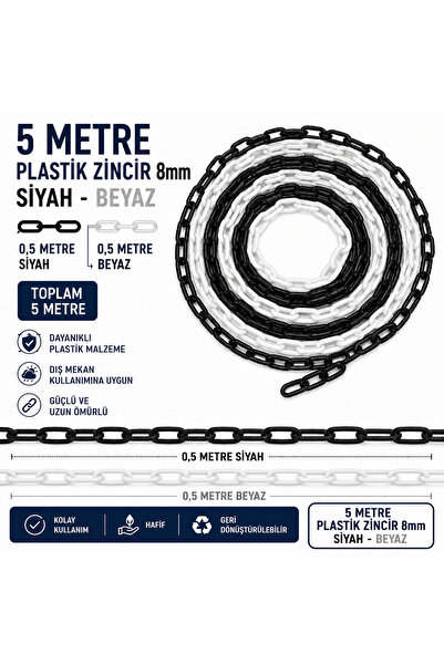ONG PLASTIK 8mm 5 metre Siyah Beyaz Plastik Zincir