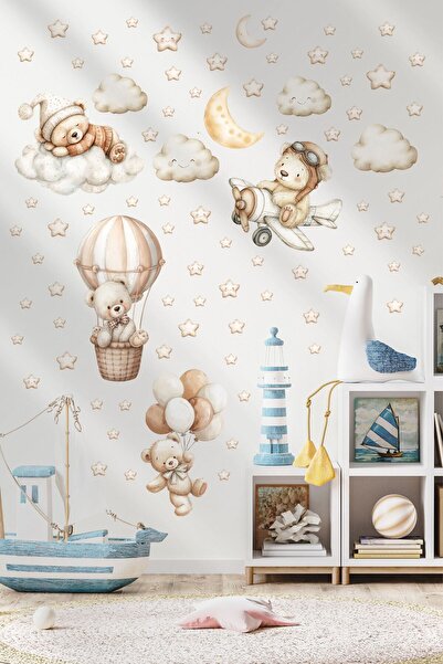 Sticker Ekspres Sevimli Boho Ayıcıklar Çocuk Ve Bebek Odası Duvar Kapı Cam Sticker Seti