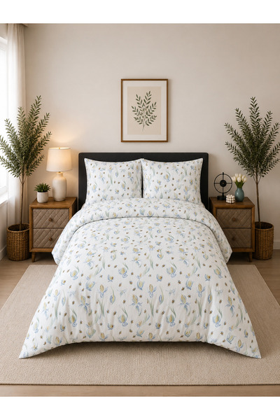 Pamuva Double Duvet Cover Set 100% Cotton 200X220 |   Elastic Sheet 160X200
