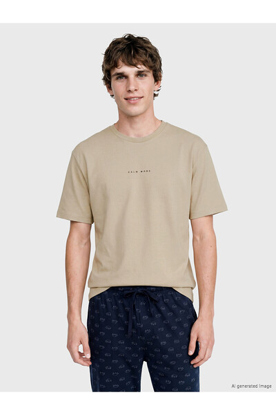 LC Waikiki Peak New Season Crew Neck Printed Men's Pajama Top