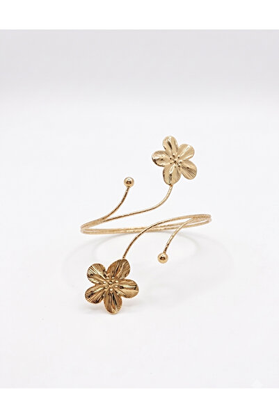 Home Premium Gold Çiçekli Pazı Bilekliği - Ayarlanabilir Arm Cuff - Modern Ta...
