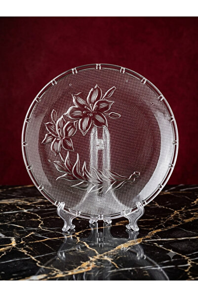 çukurova home Modern Floral Patterned Glass Cake Plate - Presentation Plate (...