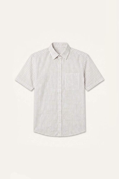 DeFacto Regular Fit Polo Collar Checkered Cotton Short Sleeve Khaki Shirt I17...