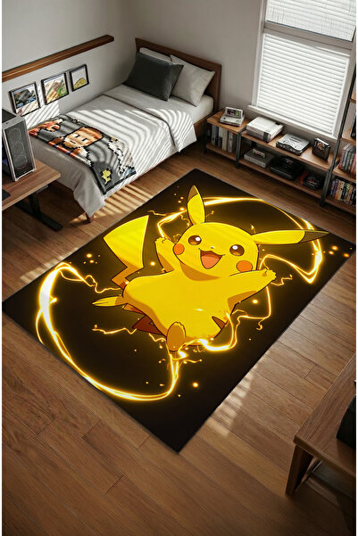 Milura Pokemon Pikachu Dijital Baskılı Kaymaz Taban Oyuncu ve Genç Odası Halısı