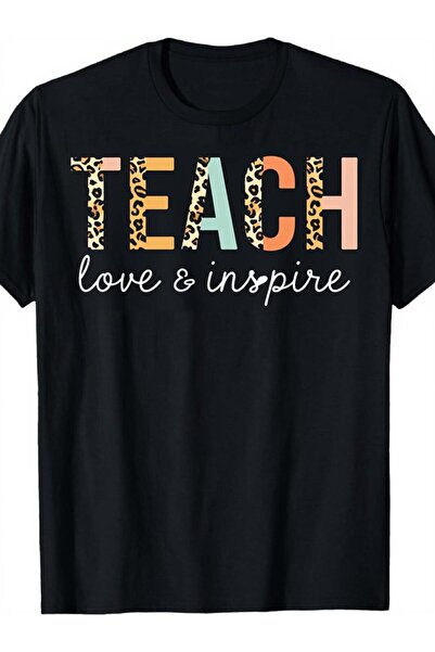 212Wear Leopard Print TEACH and Love Inspire Quote Soft Breathable Pure Tee W...