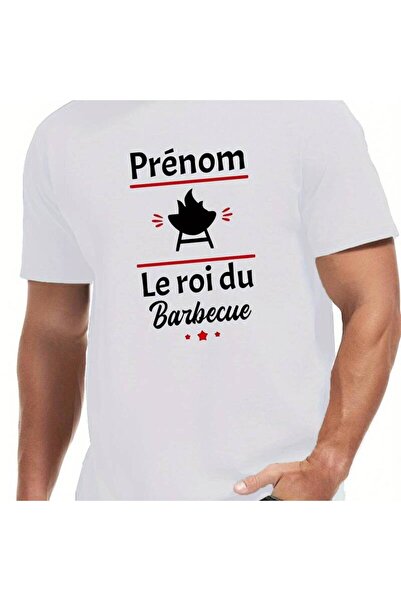 12 Teknoloji تي شيرت رجالي أزرق بطبعة "Prenom Le Roi du Barbecue" - قميص صيفي...