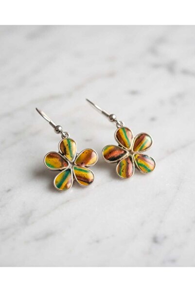 Dodemert Home Green Alaca Silver Daisy Polymer Clay & Epoxy Handmade Earrings