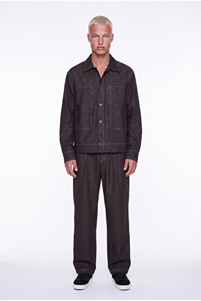Respire Men's Denim Suit with Stitching Detail in Brown