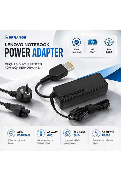 SPRANGE LENOVO Ideapad 20v 3.25a 65w 330-14ast Adlx65clge2a Laptop Şarj Aleti...