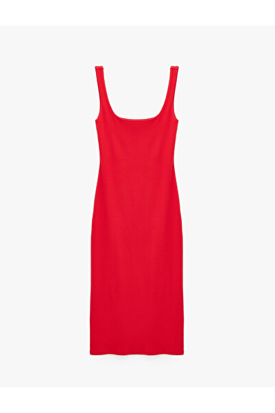 Koton Cotton U-Neck Slim Fit Slit Thick Strap Bandage Dress