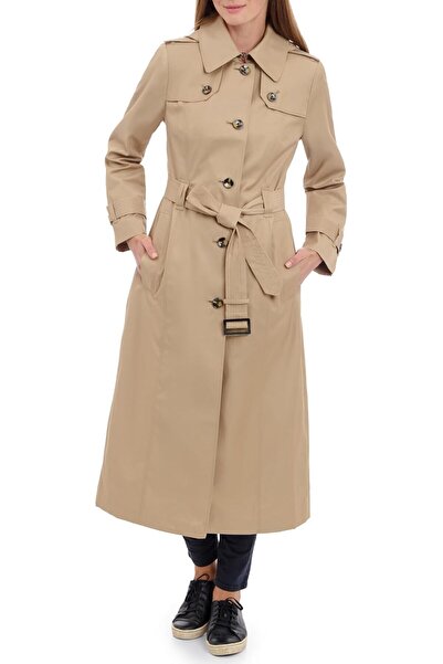 London Fog Women's Single-Breasted Long Raincoat with Epaulets and Belt by