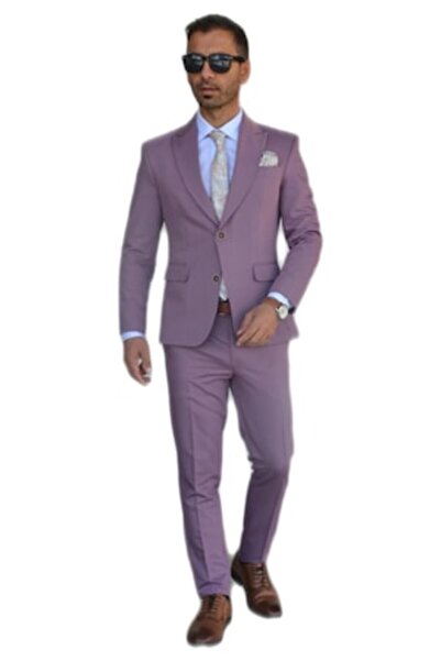 Sunt Romanesc Costum bărbătesc, croială slim, mov deschis, casual, mărimea L