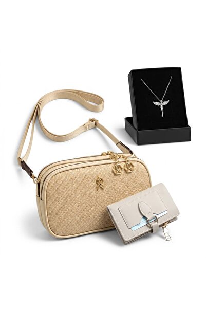 Givenza Wicker Women's Crossbody Bag with Wallet and Necklace Gift, Multi-Com...