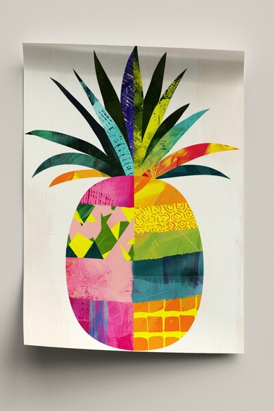 Wallnest Poster Decorativ Fara Rama, Ananas Colorat Pop Art, Tablou Modern