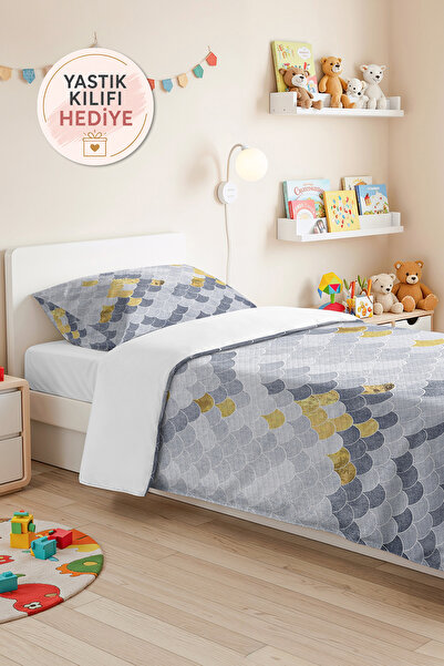 Evimde Bambaşka Set decorativ pentru pat de o persoană, gri geometric, pentru...
