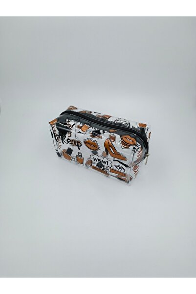 UCCELLO Transparent Patterned Makeup Bag Black Zippered Cosmetic Bag Travel a...