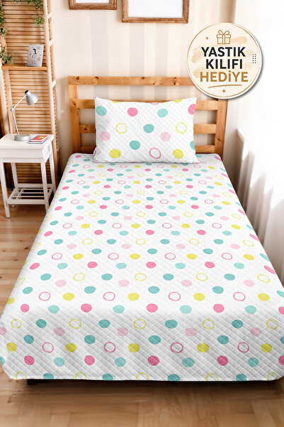 Evimde Bambaşka Pastel Polka Dot Youth Room Single Pique Set-Pink Mint Yellow...