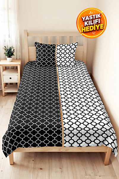 Evimde Bambaşka Geometric Black and White Single Pique Set - Modern Quilted S...